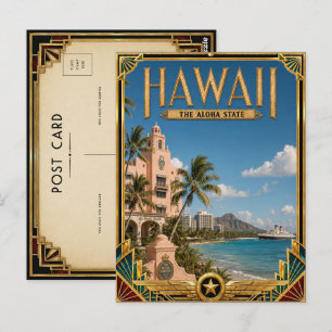Postal Arte Deco Vintage de la Época Dorada de Hawái
