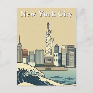 Postal Arte Deco Vintage de Olas de Viaje de Nueva York