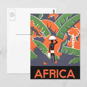 Postal Arte Deco Vintage de Viajes, Nativo en la Selva Af
