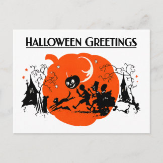 Postal Arte Deco Vintage Espeluznante Gato Negro Desfile 