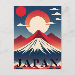 Postal Arte Deco Vintage Japón Sol Rojo Viajes