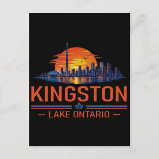 Postal Arte del atardecer retro de Kingston Lago Ontario