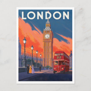 Postal Arte del autobús rojo de Londres Big Ben