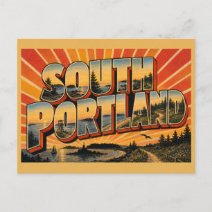 Postal Arte del cinturón verde de la playa de Casco Bay e