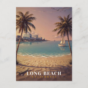 Postal Arte del horizonte costero de Long Beach Californi