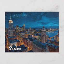 Postal Arte del horizonte de Boston Massachusetts