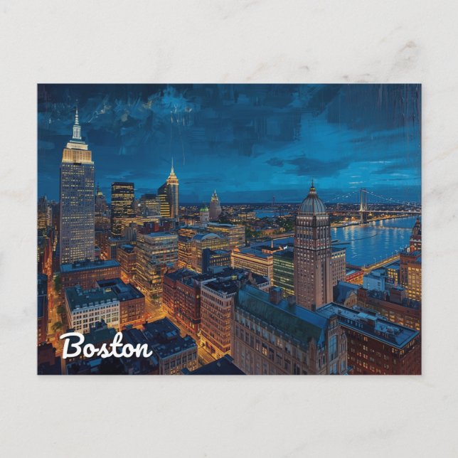 Postal Arte del horizonte de Boston Massachusetts (Anverso)