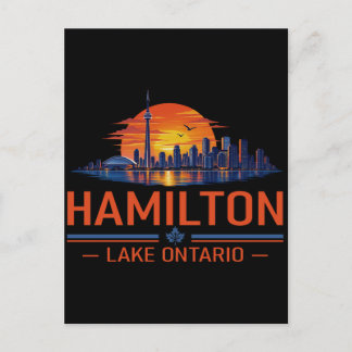 Postal Arte del horizonte de Hamilton Lake Ontario al ata