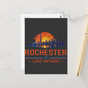 Postal Arte del horizonte de Rochester Lago Ontario Puest