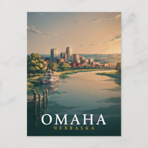 Postal Arte del horizonte escénico de Omaha Nebraska