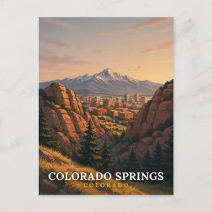 Postal Arte del horizonte montañoso de Colorado Springs