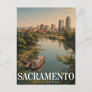 Postal Arte del paisaje fluvial panorámico de Sacramento