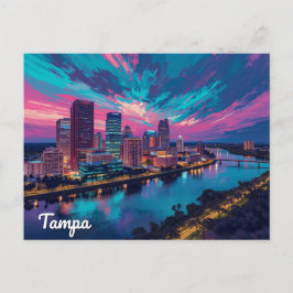 Postal Arte del paisaje urbano nocturno de Tampa Florida