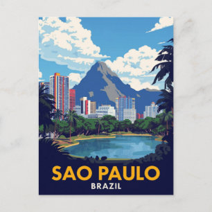 Postal Arte del paisaje urbano retro de Sao Paulo Brasil