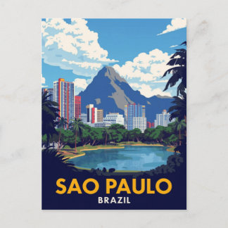 Postal Arte del paisaje urbano retro de Sao Paulo Brasil