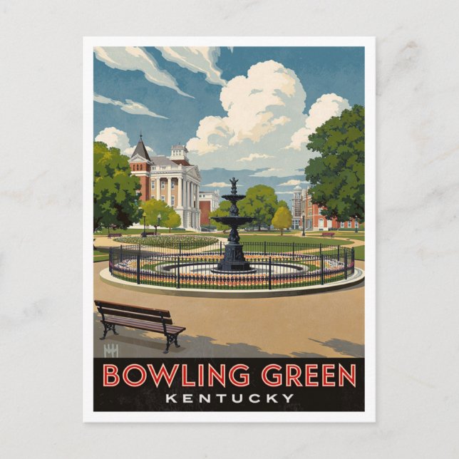 Postal Arte del Parque de la Fuente de Bowling Green Kent (Anverso)