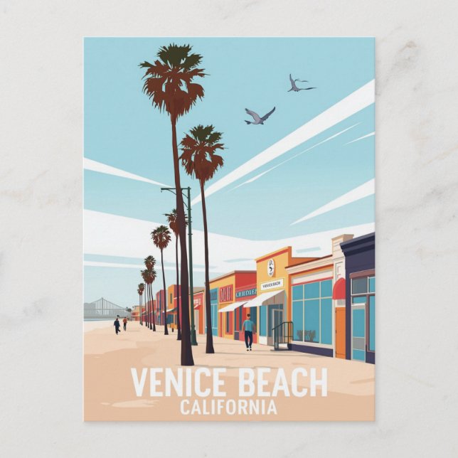 Postal Arte del Paseo Marítimo de Venice Beach California (Anverso)