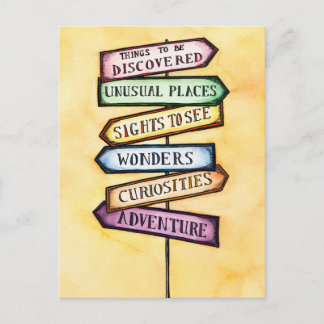 Postal Arte del viaje de la placa de calle de la aventura