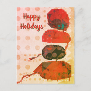 Postal Arte digital abstracto rojo beige Felices Fiestas