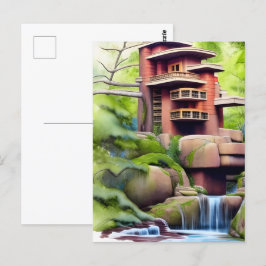 Postal Arte digital de la casa de árbol arquitectónico