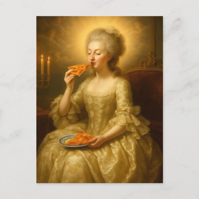 Postal Arte digital de Marie comiendo pizza (Anverso)