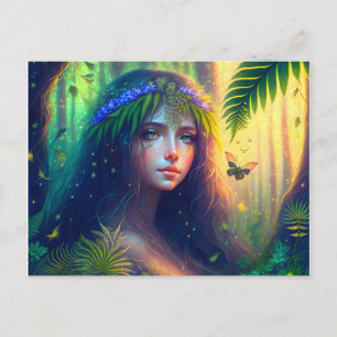 Postal Arte digital de ninfa del bosque encantado