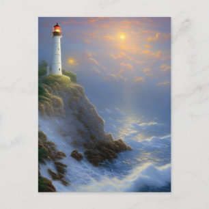 Postal Arte digital del faro del acantilado de la luz guí