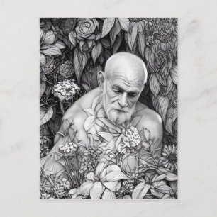 Postal Arte digital del viejo hombre de plantas y flores