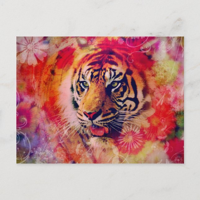 Postal Arte digital floral del tigre (Anverso)