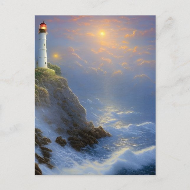 Postal Arte digital sobre el faro del acantilado claro gu (Anverso)
