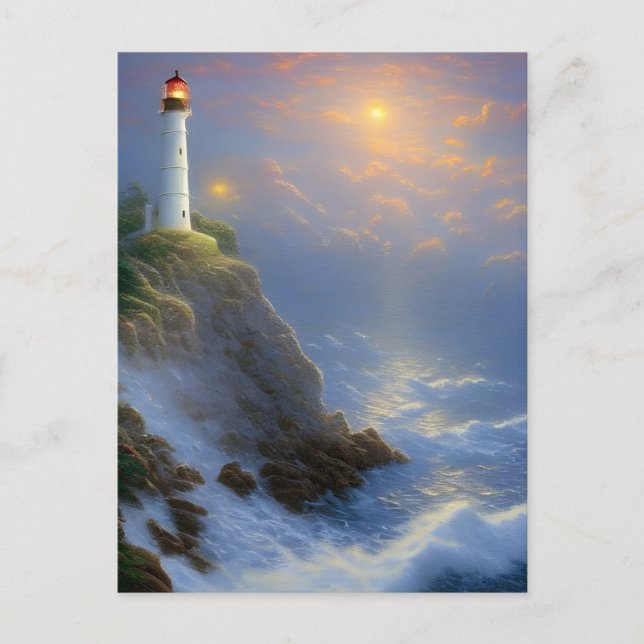 Postal Arte digital sobre el faro del acantilado claro gu (Anverso)