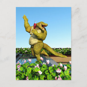 Postal Arte divertido de cocodrilo en fiesta de champán j