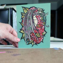 Postal Arte Dragón de Roses Rojos