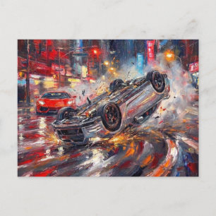 Postal Arte dramático de choque de auto Ciudad Neon #1