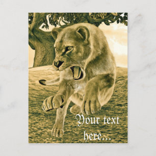 Postal Arte dramático de safari de fauna con leona