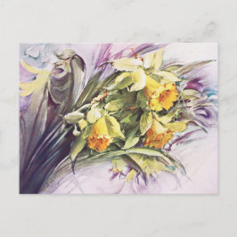 Postal Arte elegante de acuarela vintage de narcisos amar