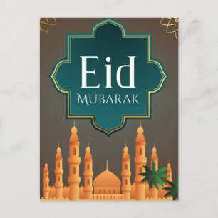 Postal Arte elegante de la silueta de la mezquita Eid Mub