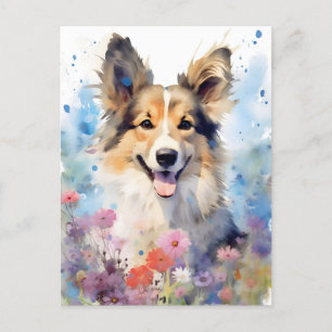 Postal Arte en acuarela colorida de Collie