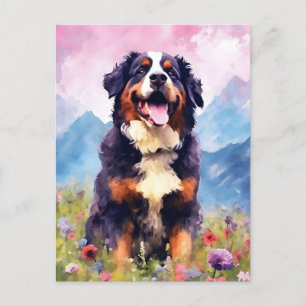Postal arte en acuarela colorido de perro de montaña de B