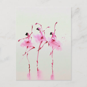 Postal Arte en Acuarela de Bailarina de Ballet Rosa Elega
