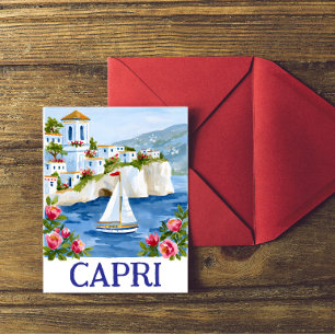 Postal Arte en Acuarela de Capri Italia Costa Amalfi Vint