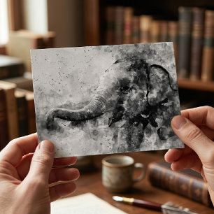 Postal Arte en Acuarela de Elefante Bebé Lindo en Blanco 