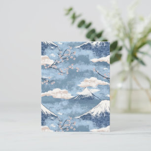 Postal Arte en Acuarela de Montaña Alpina Azul Elegante