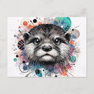Postal Arte en Acuarela de Nutria Colorida