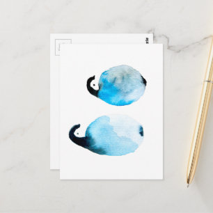 Postal Arte en acuarela de pingüino lindo