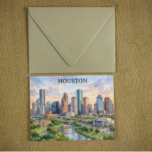 Postal Arte en acuarela retro de Houston Texas