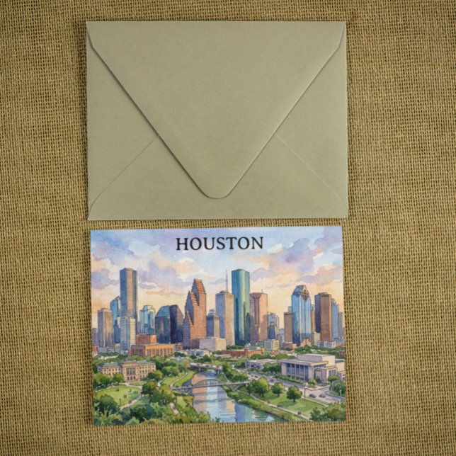 Postal Arte en acuarela retro de Houston Texas (Houston Texas Retro Watercolor Artwork Postcard)