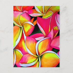 Postal Arte en la playa de Plumeria del neón rosa Frangip