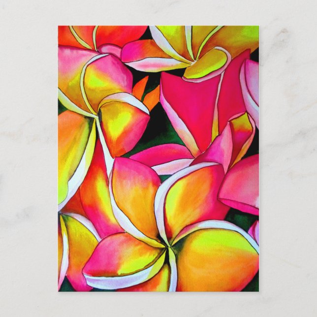 Postal Arte en la playa de Plumeria del neón rosa Frangip (Anverso)