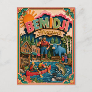 Postal Arte en Papel de Bemidji Minnesota PopCut States